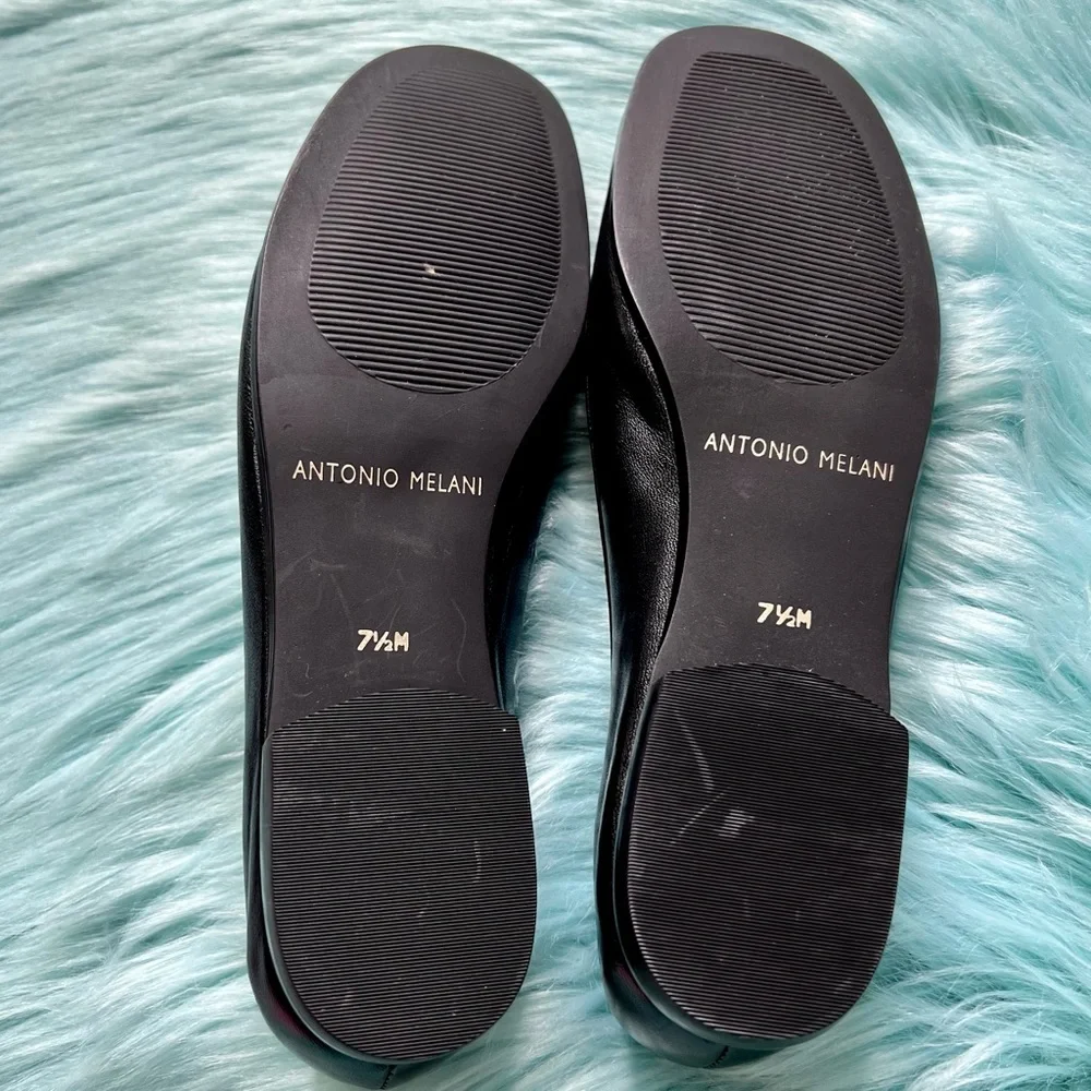Antonio Melani 90s Black Soft LEATHER Loafers Slip On Bow Accent Women’s 7.5